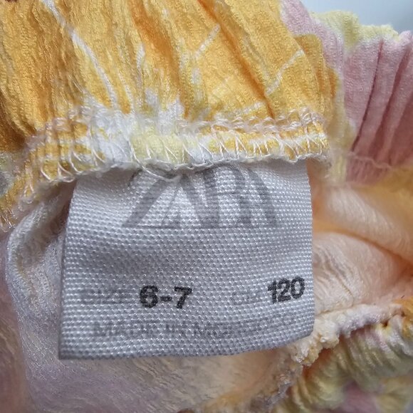 Zara Girls 6 7 Midi Skirt Pink Yellow Floral Tiered Feminine Summer Church - Picture 3 of 3